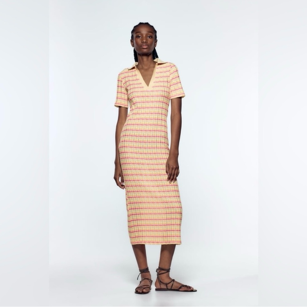 Zara Striped Midi Shirt Dress with Collar Size Small
